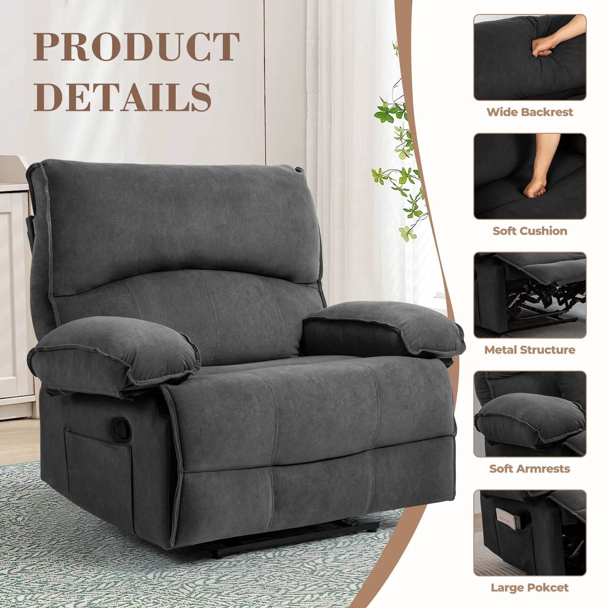 Oversized Manual Recliner Chair Sofa For Living Room by HouseOfZazla
