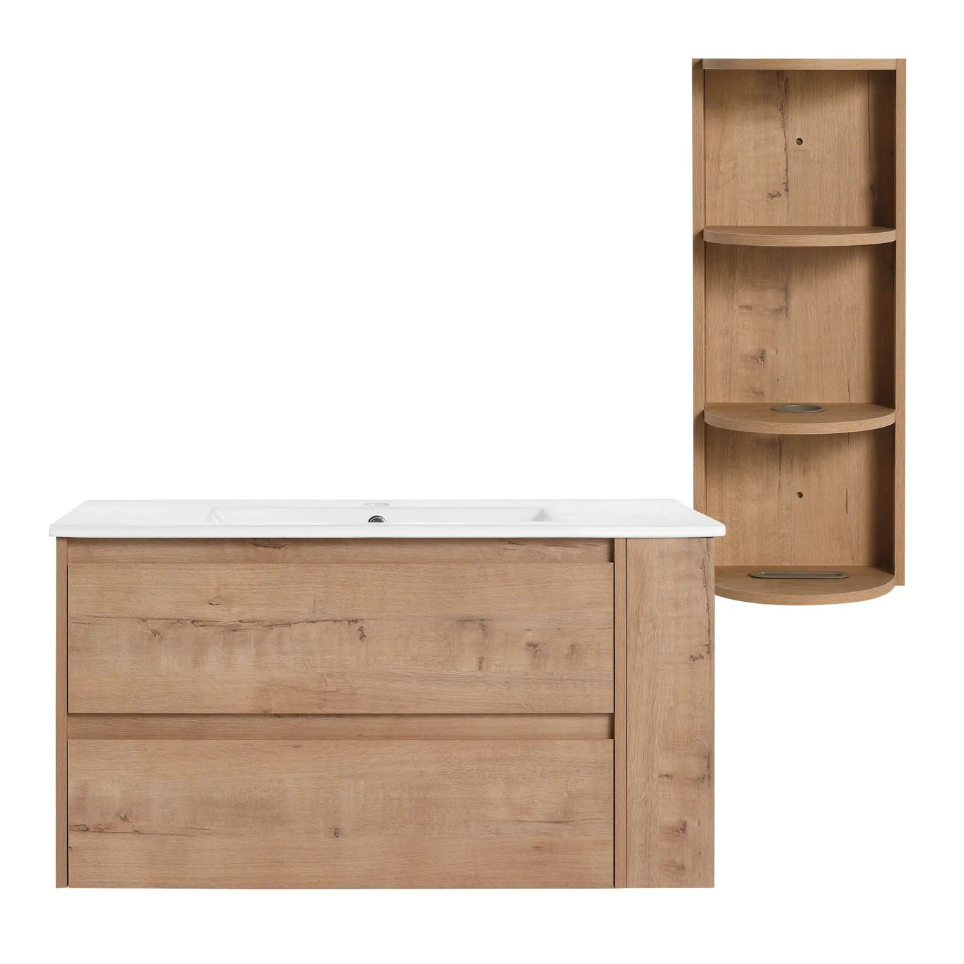 Modern Wall Mounted Bathroom Vanity with Ceramic Sink and Storage Rack by HouseOfZazla