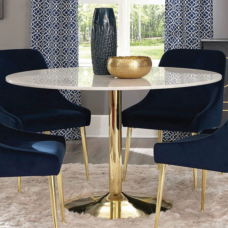 Kella Round 50-inch Marble Top Dining Table White Marble by Unique Piece Furniture