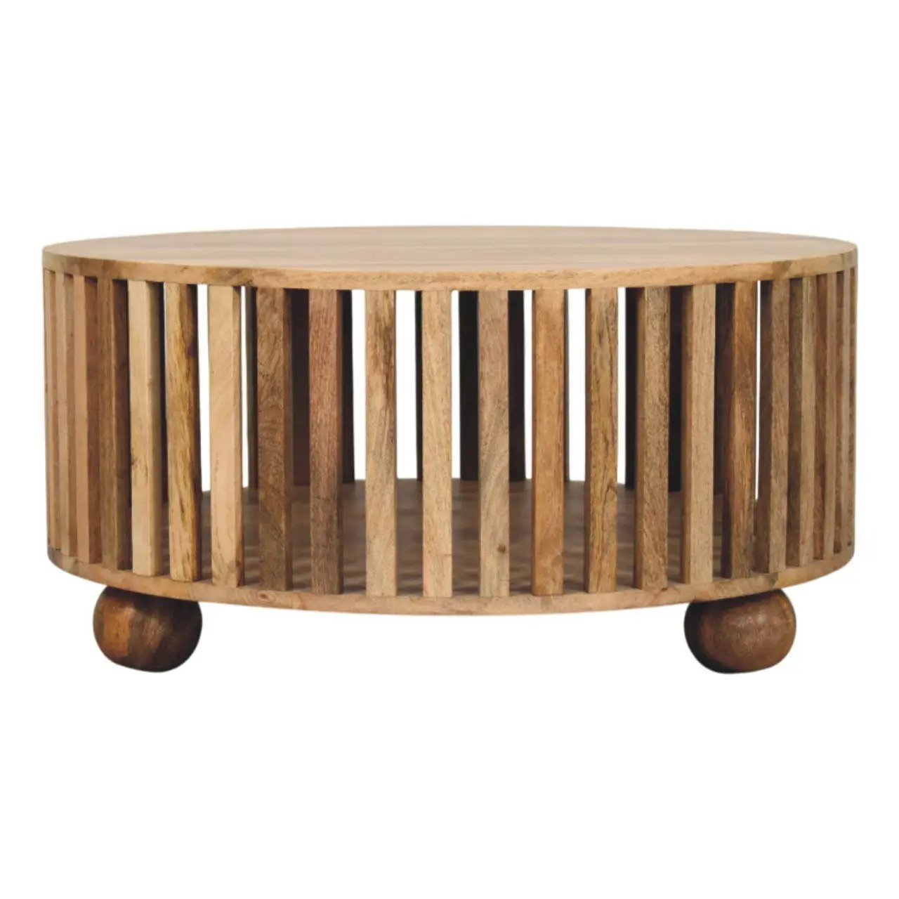 Slatted Round Coffee Table - Beige by Unique Piece Furniture