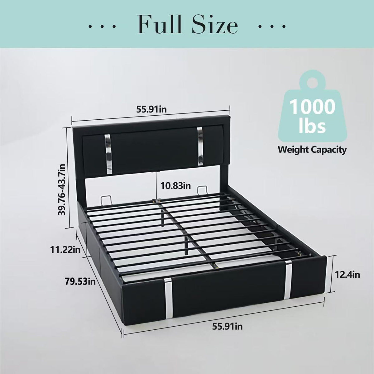 Upholstered Platform Bed Frame with Adjustable LED Headboard and Storage - Black or White, photo 11 of 28