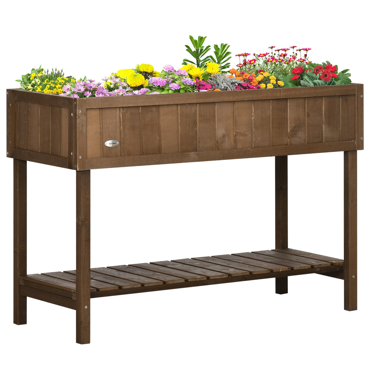 43x18x30 Raised Garden Bed with Shelf & Pockets - Fir Wood