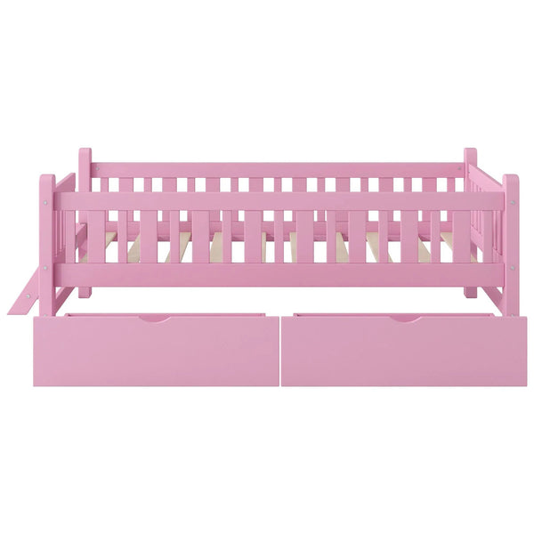 Platform Bed With Guardrail And 2 Drawers