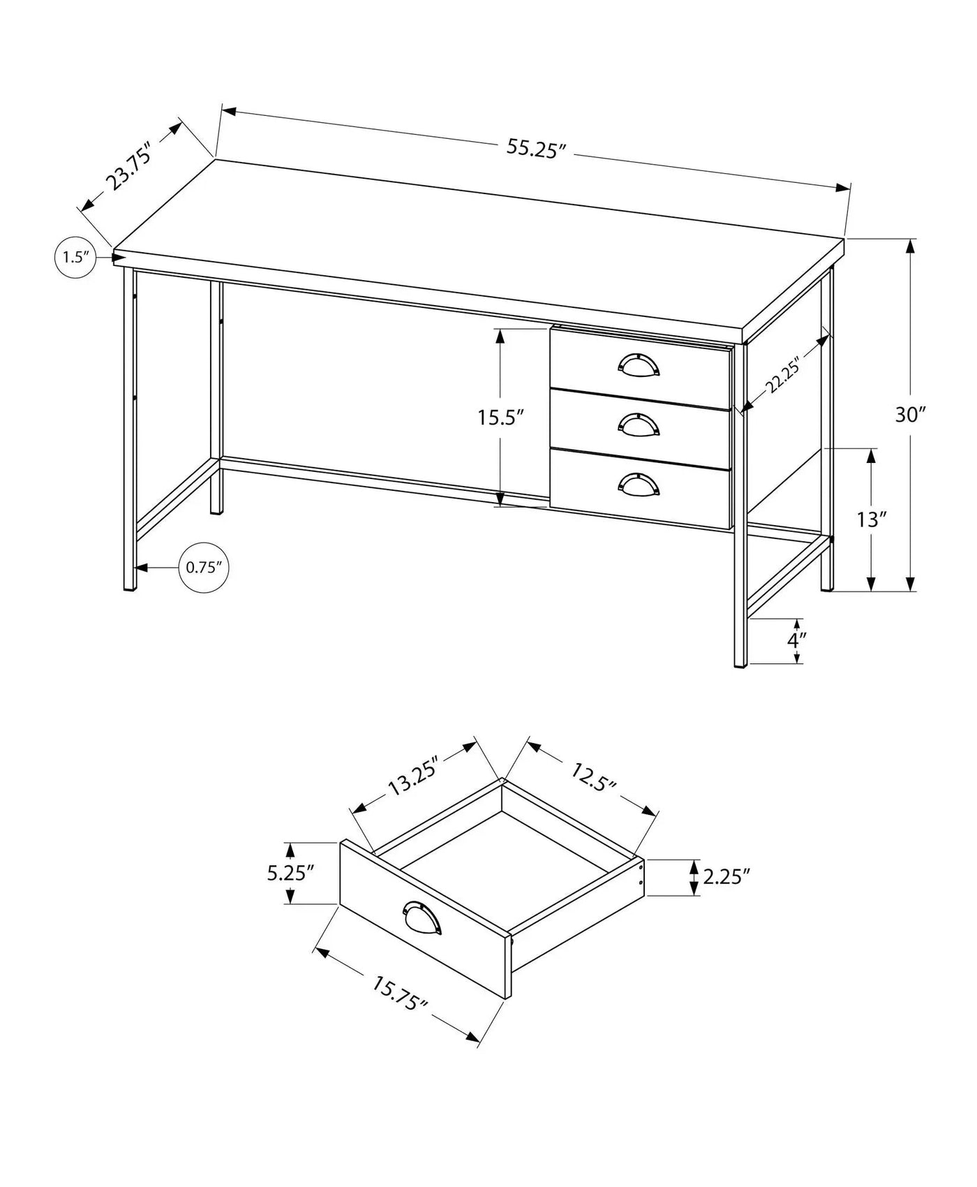 Computer Desk For Home Office, Laptop, 3 Storage Drawers, Contemporary & Moder by Unique Piece Furniture