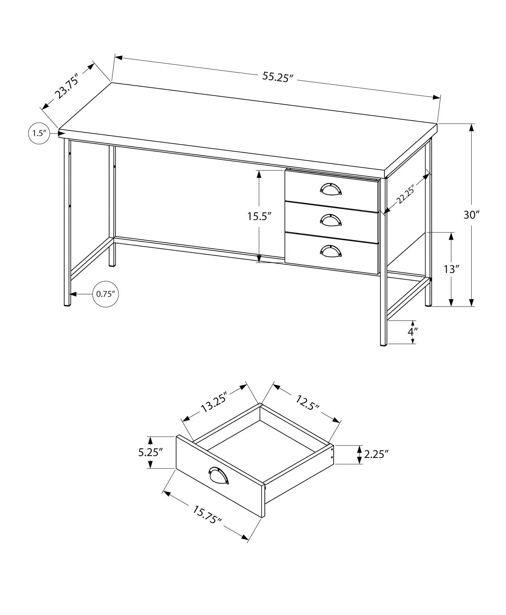 Computer Desk For Home Office, Laptop, 3 Storage Drawers, Contemporary & Moder by Unique Piece Furniture