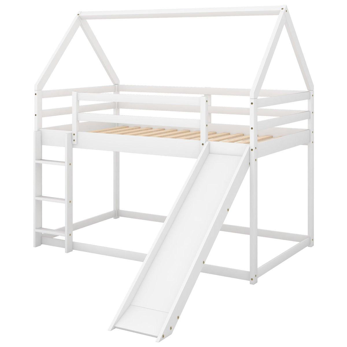 House Shape Twin Over Twin Bunk Bed with Slide and Ladder - White or Dark Gray, photo 10 of 21