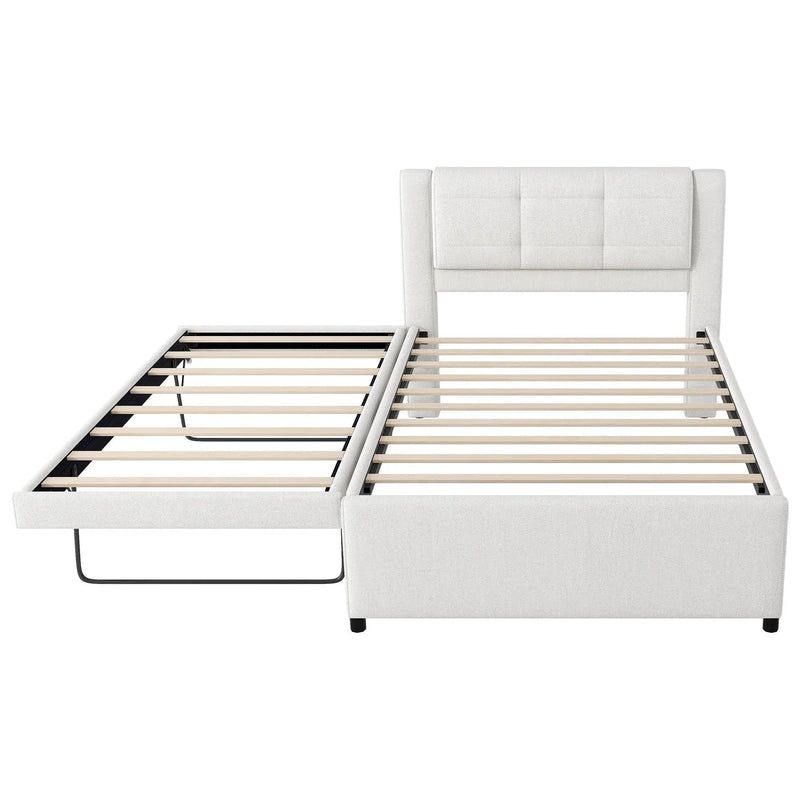 Upholstery Platform Bed With Trundle, Trundle Can Be Flat Or Erected by HouseOfZazla