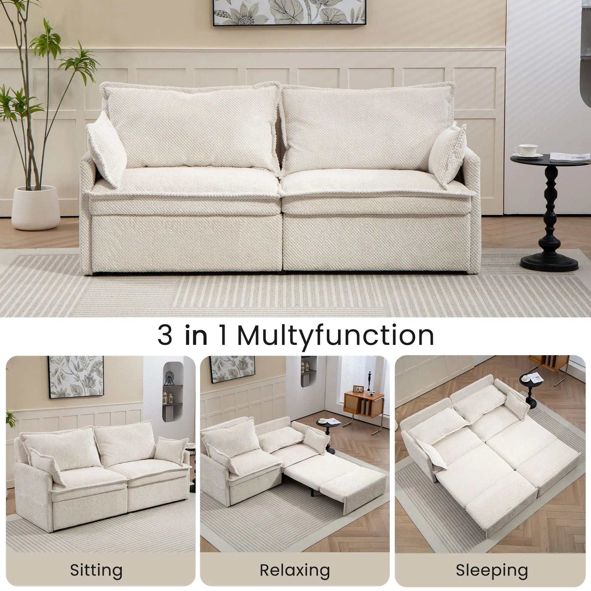 Pull Out Sofa Bed, Convertible Sleeper Sofa Couch, Side Storage, And USB / C - Type Charging Ports Chair by Unique Piece Furniture