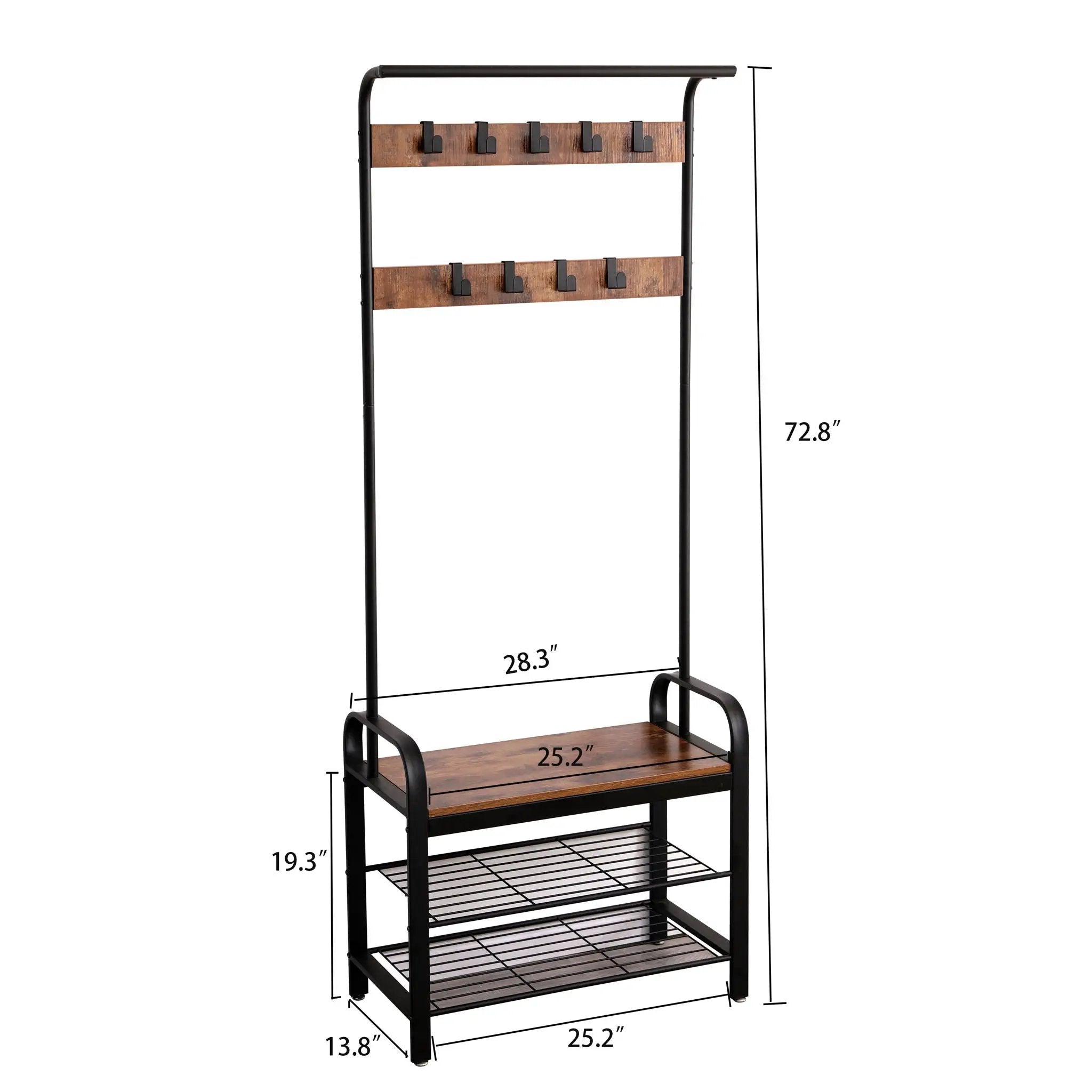 Hall Tree With Shoe Bench For Entryway With 9 Removable Hooks by HouseOfZazla