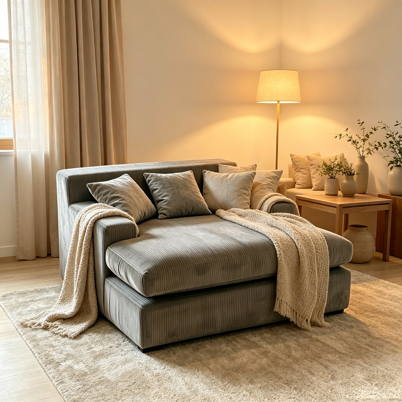 Oversized Corduroy L-Shaped Modular Lazy Sofa, Large Chaise Lounge Bean Bag Chair with Throw Pillows for Living Room Bedroom, photo 4 of 8