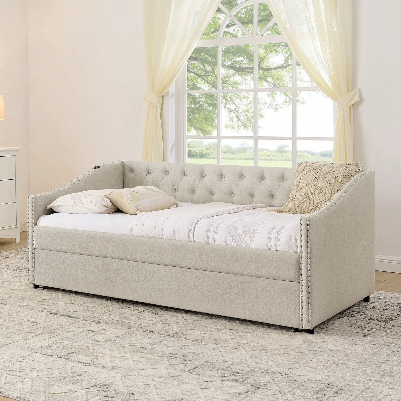 Upholstered Daybed With USB Charging & Pull Out Bed by HouseOfZazla