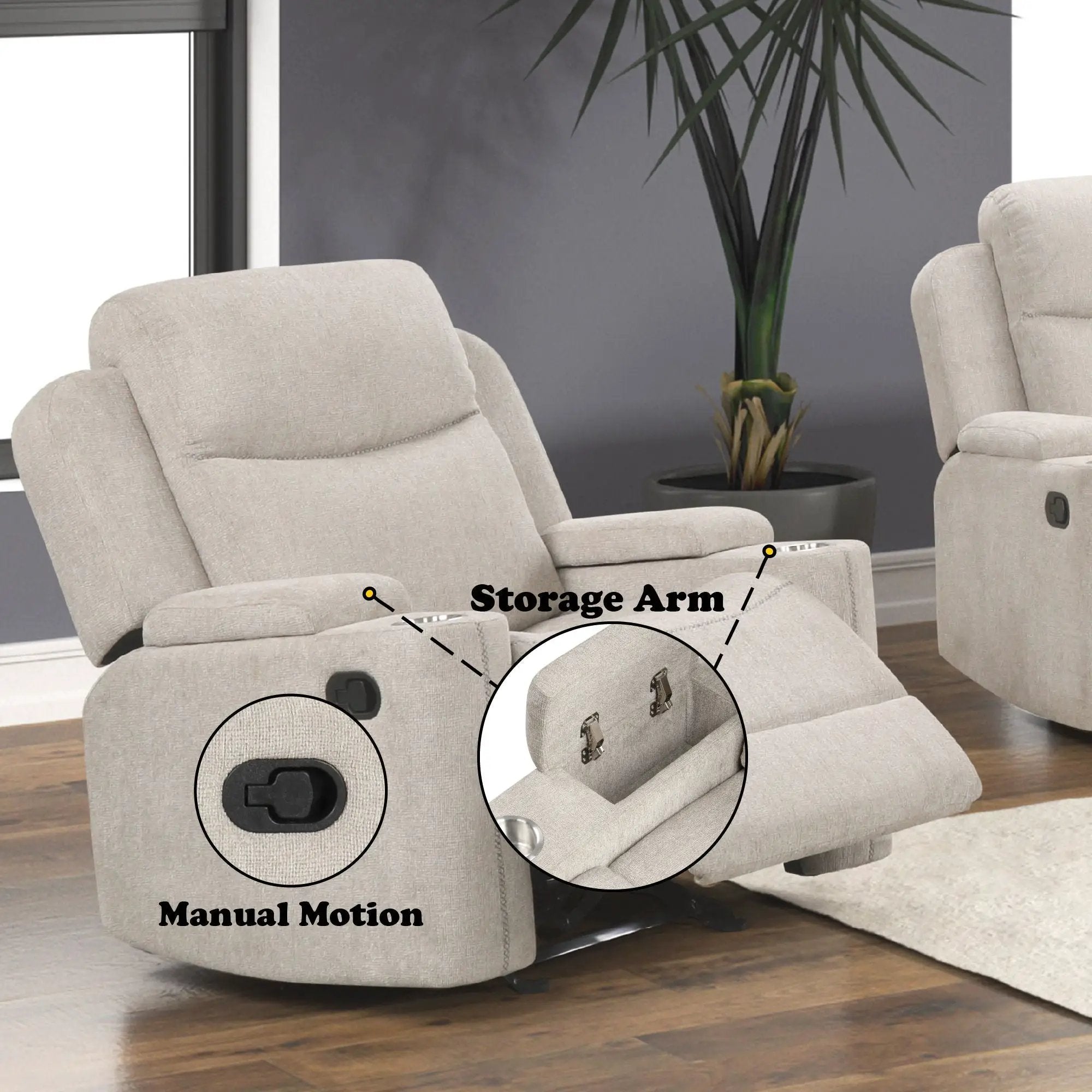 Galya Motion Glider Recliner - Light Gray by HouseOfZazla