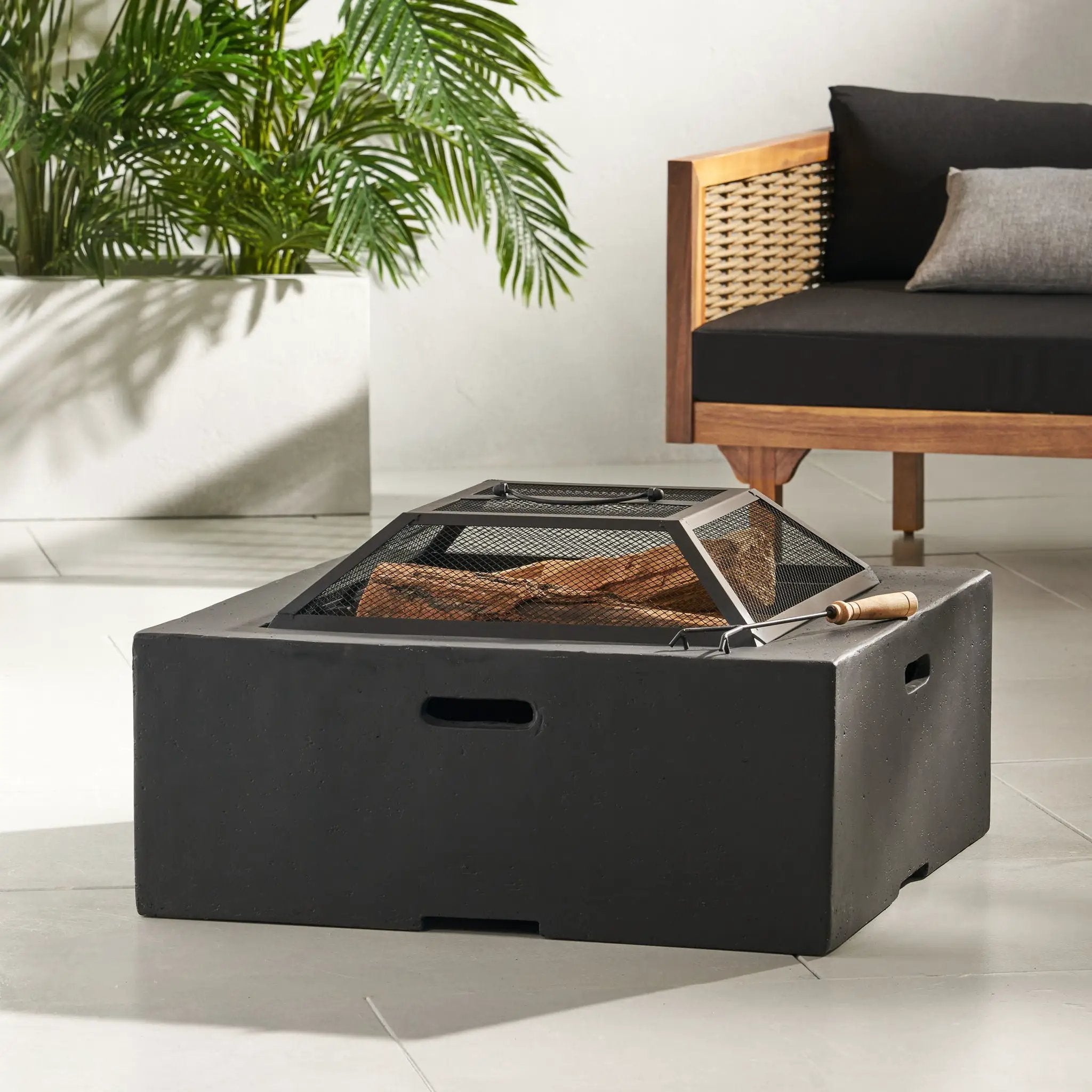 Outdoor Square MGO Wood Burning Fire Pit - Dark Gray by HouseOfZazla