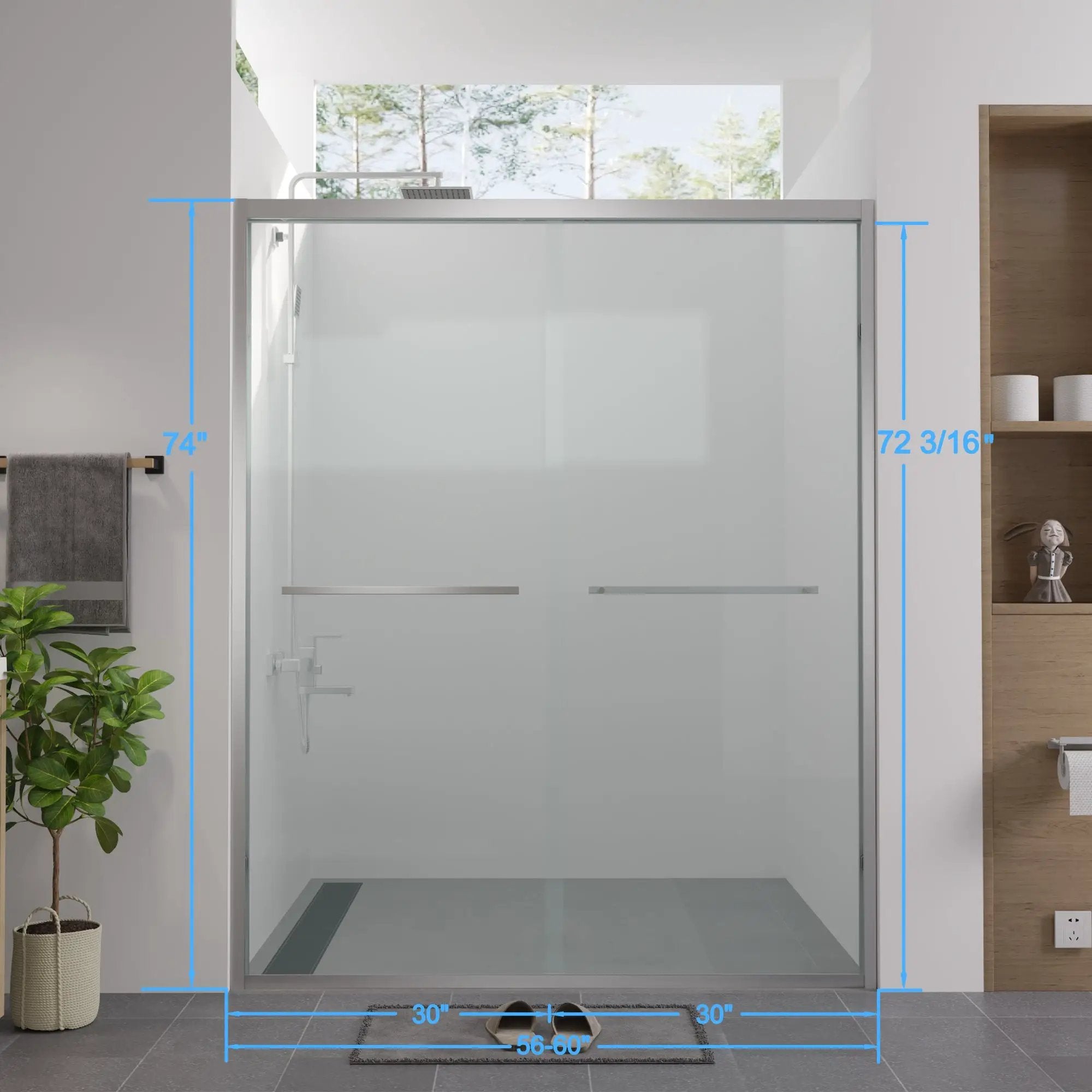 56-60"x74" Aluminum Frame Double Sliding Shower Door by HouseOfZazla