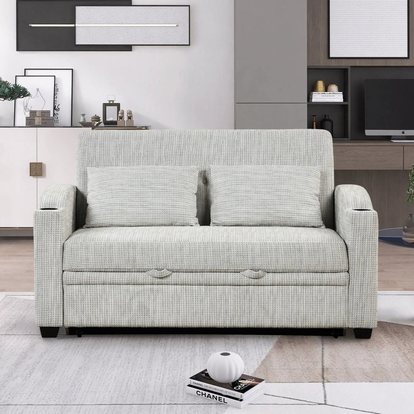 Pull Out Loveseat Sofa With Adjsutable Backrest, 2 Pillows, Cup Holders, USB Ports For Living Room by HouseOfZazla