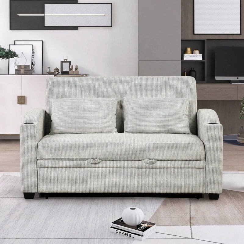 Pull Out Loveseat Sofa With Adjsutable Backrest, 2 Pillows, Cup Holders, USB Ports For Living Room by HouseOfZazla