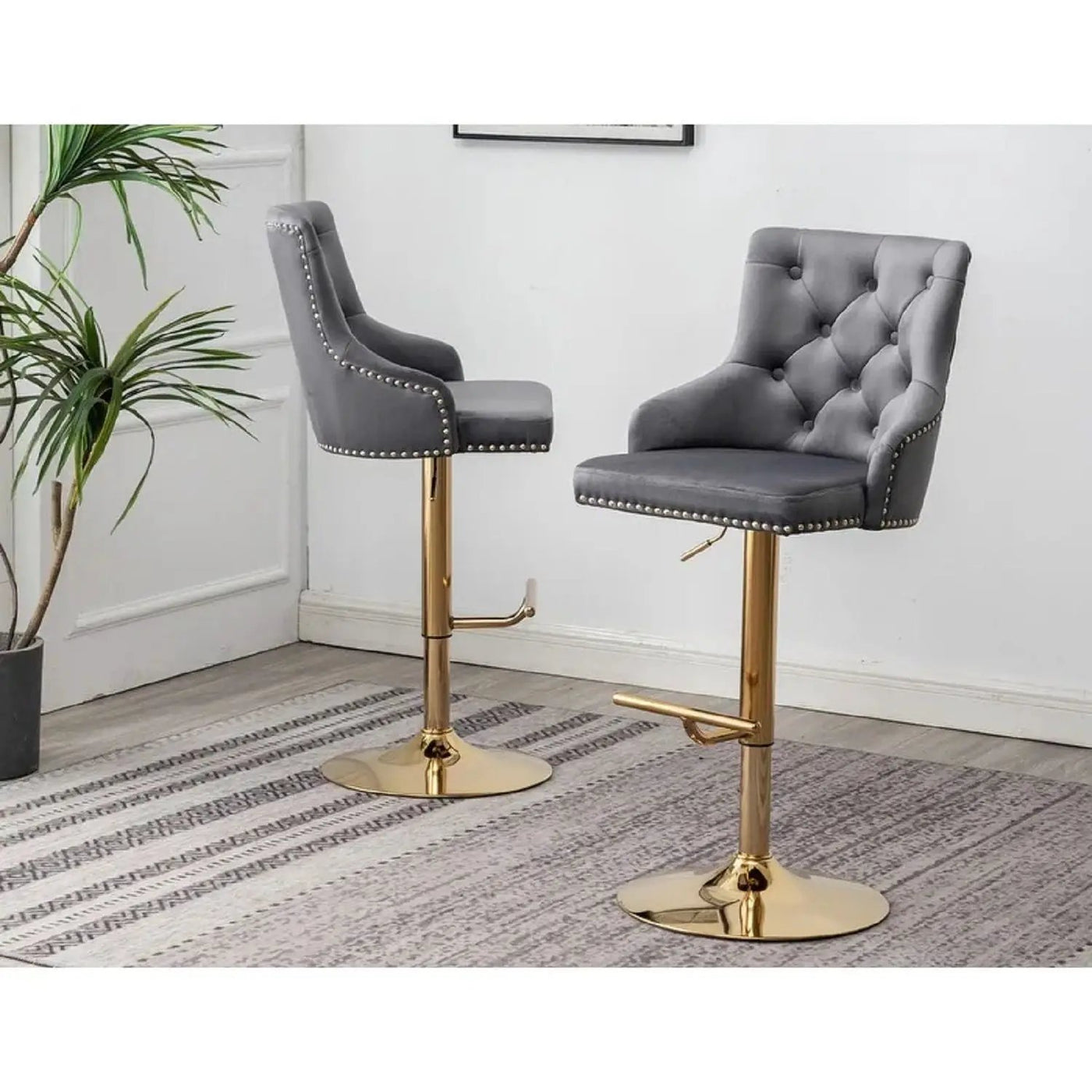 Adjustable Swivel Bar Stool With Nailhead Trim (Set of 2) by HouseOfZazla