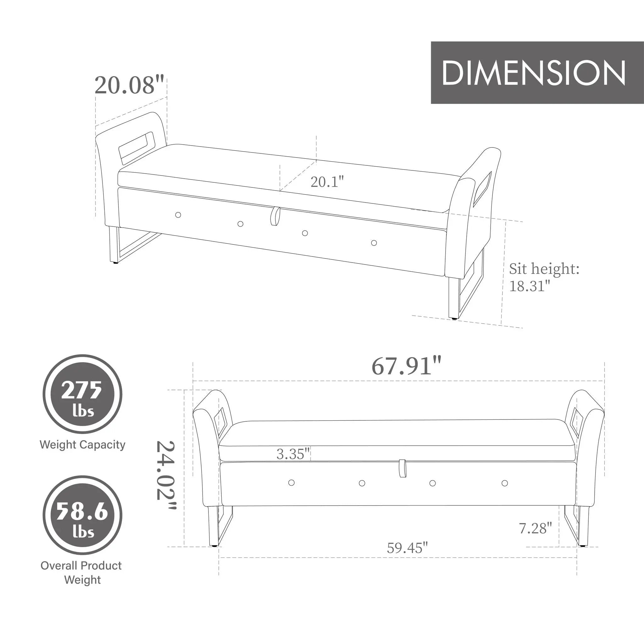 Wide Storage Soft Ottoman Bench With Armrests by Unique Piece Furniture