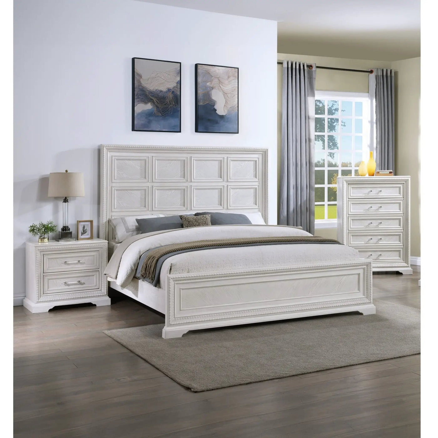 Geometric Design Headboard Panel Bed by Unique Piece Furniture