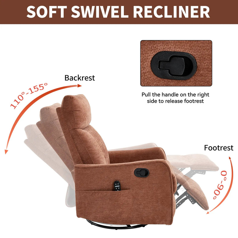 Orange Heat Massage Manual Recliner Chair with Rocker and Swivel by HouseOfZazla