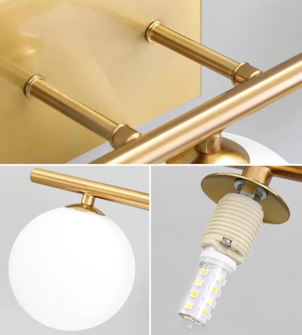 Gold Bathroom Vanity Light Fixtures,3 Lights Brass Milk White Globe by Selzalot