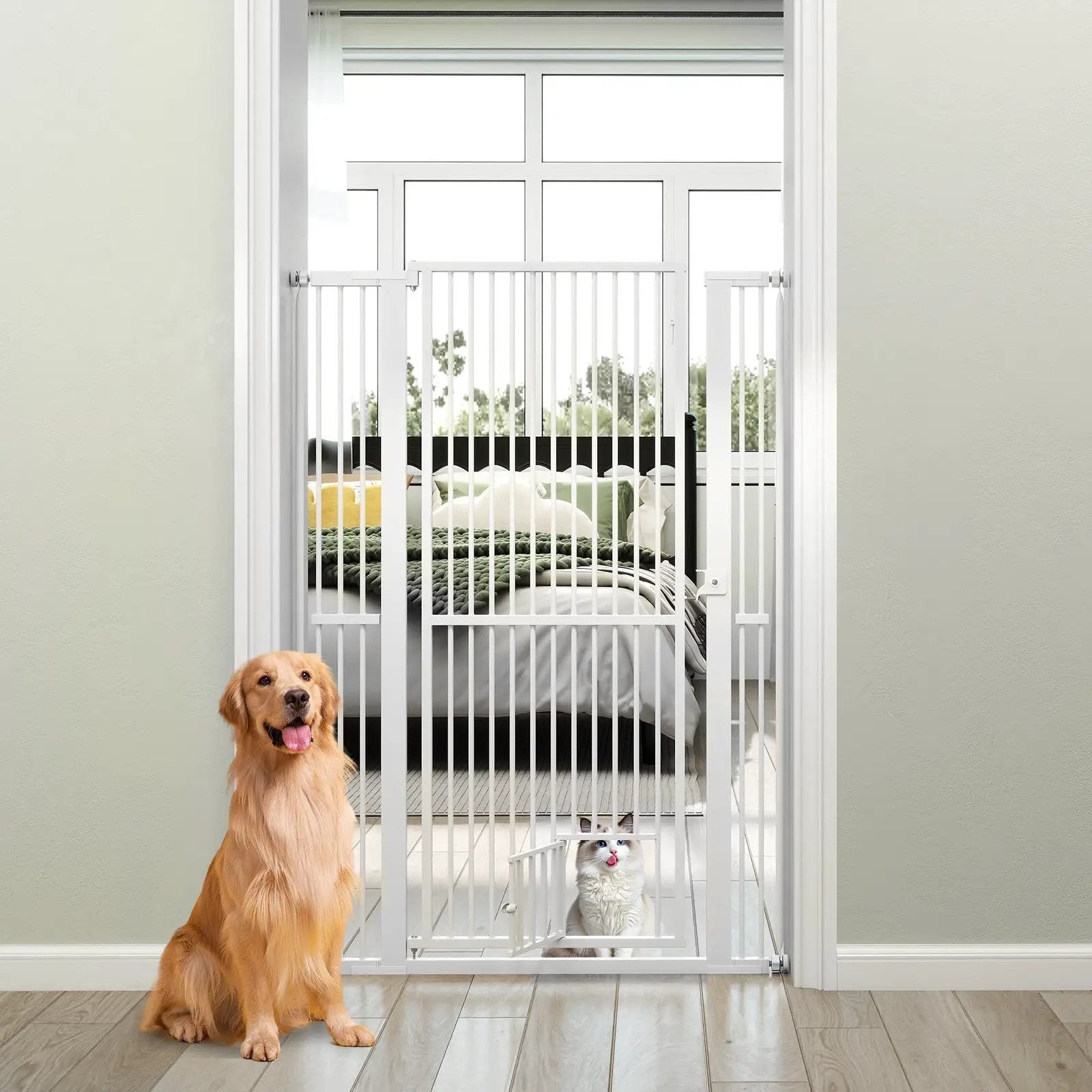 59‚Äù Extra Tall Pet Gate Heavy-Duty Metal Cat Gate with Wide Opening-White by DirectDeals