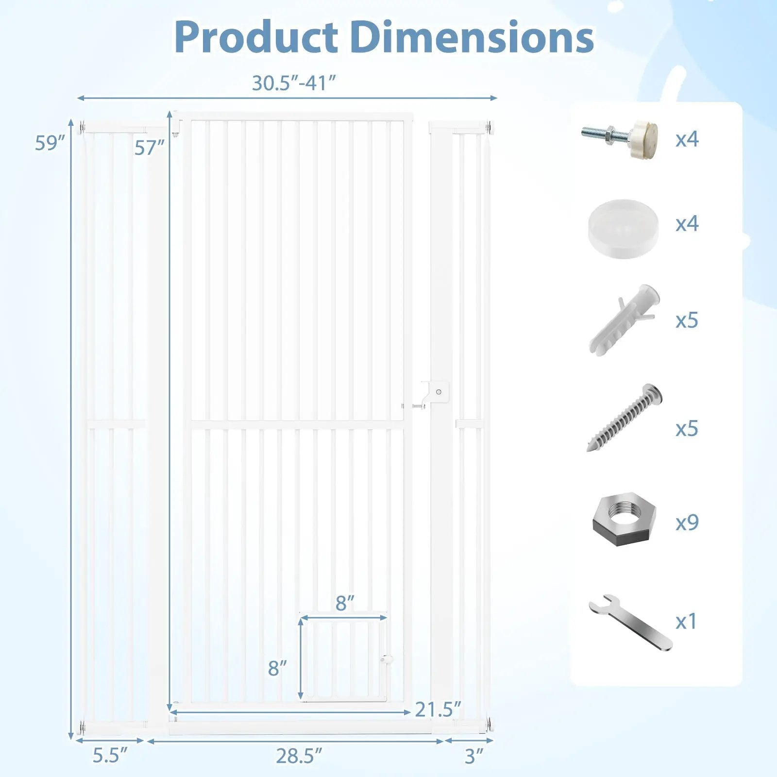 59‚Äù Extra Tall Pet Gate Heavy-Duty Metal Cat Gate with Wide Opening-White by DirectDeals