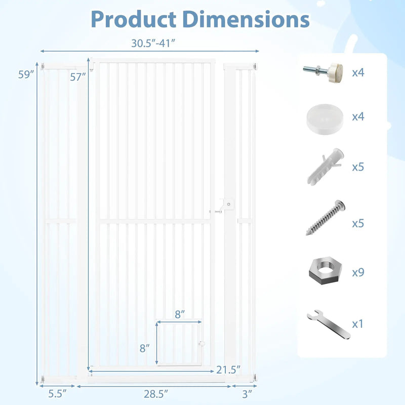 59‚Äù Extra Tall Pet Gate Heavy-Duty Metal Cat Gate with Wide Opening-White by DirectDeals