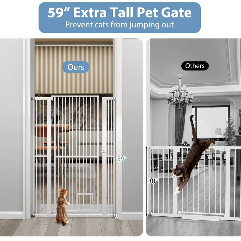 59‚Äù Extra Tall Pet Gate Heavy-Duty Metal Cat Gate with Wide Opening-White by DirectDeals