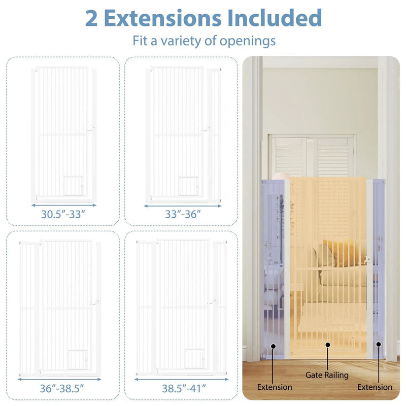 59‚Äù Extra Tall Pet Gate Heavy-Duty Metal Cat Gate with Wide Opening-White by DirectDeals