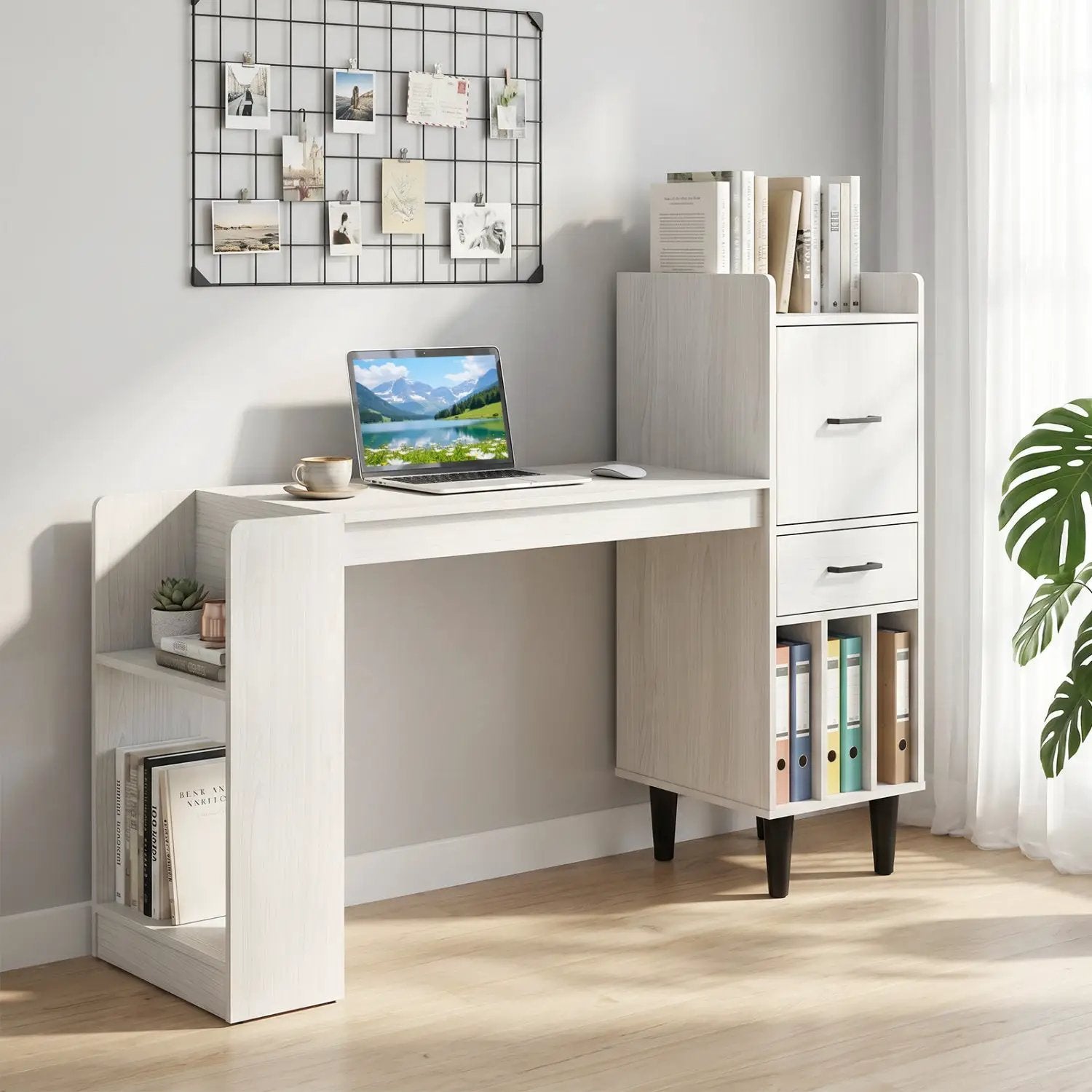 59" L-Shaped Corner Desk with Storage Shelves and Drawer by DirectDeals