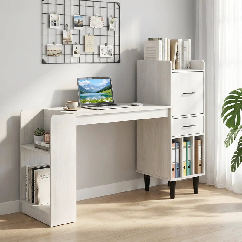 59" L-Shaped Corner Desk with Storage Shelves and Drawer by DirectDeals