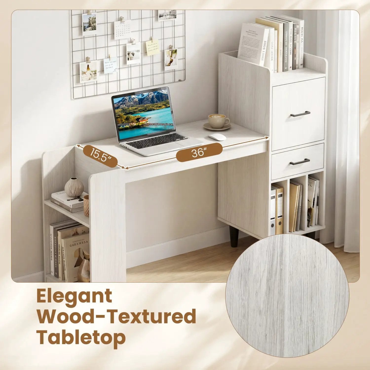 59" L-Shaped Corner Desk with Storage Shelves and Drawer by DirectDeals