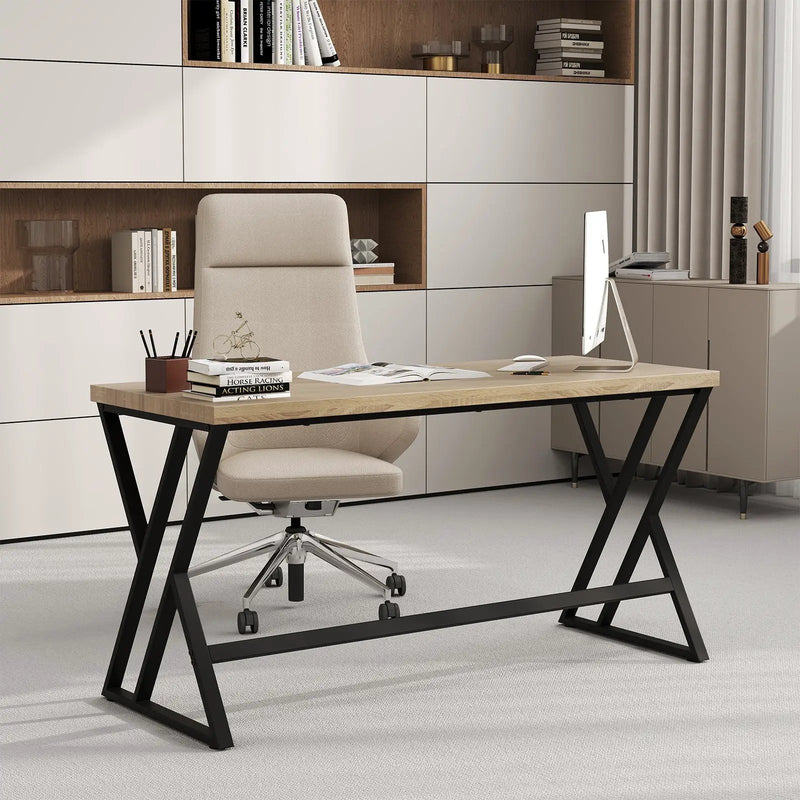 59 Inch Computer Desk with Heavy-duty Metal Frame and Crossbar-Gray by DirectDeals