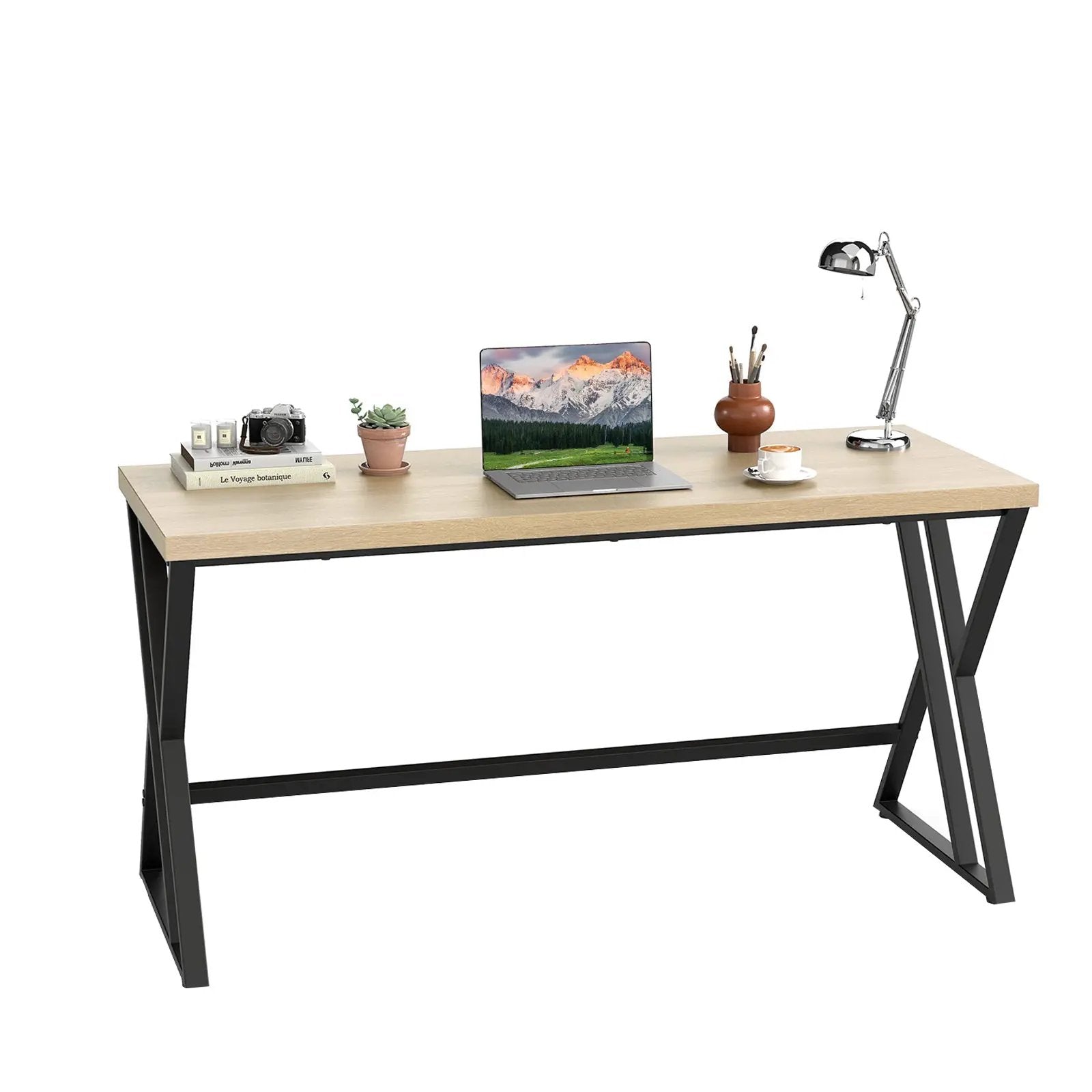 59 Inch Computer Desk with Heavy-duty Metal Frame and Crossbar-Gray by DirectDeals