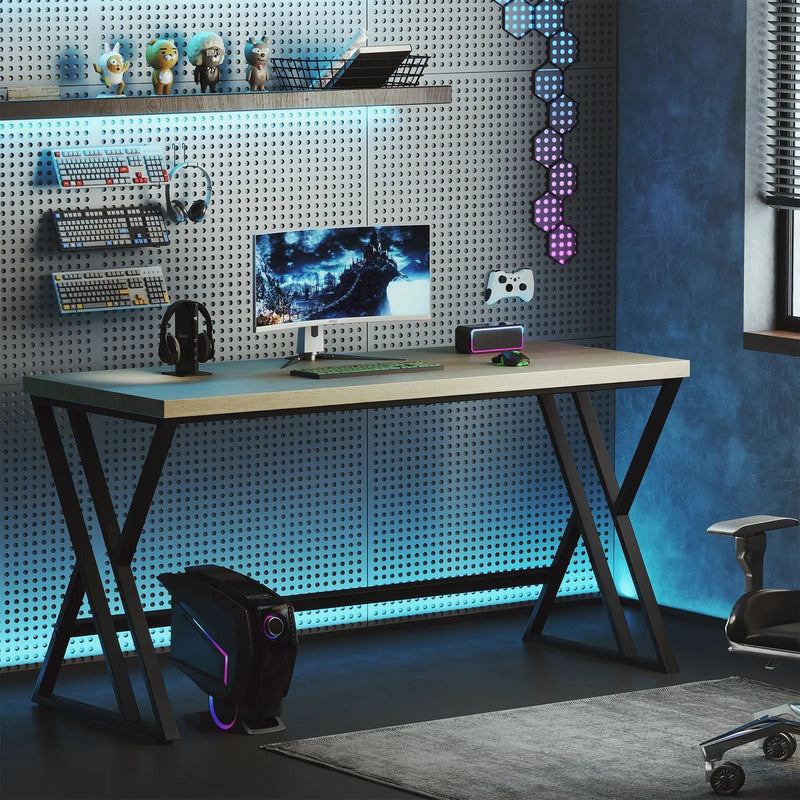 59 Inch Computer Desk with Heavy-duty Metal Frame and Crossbar-Gray by DirectDeals