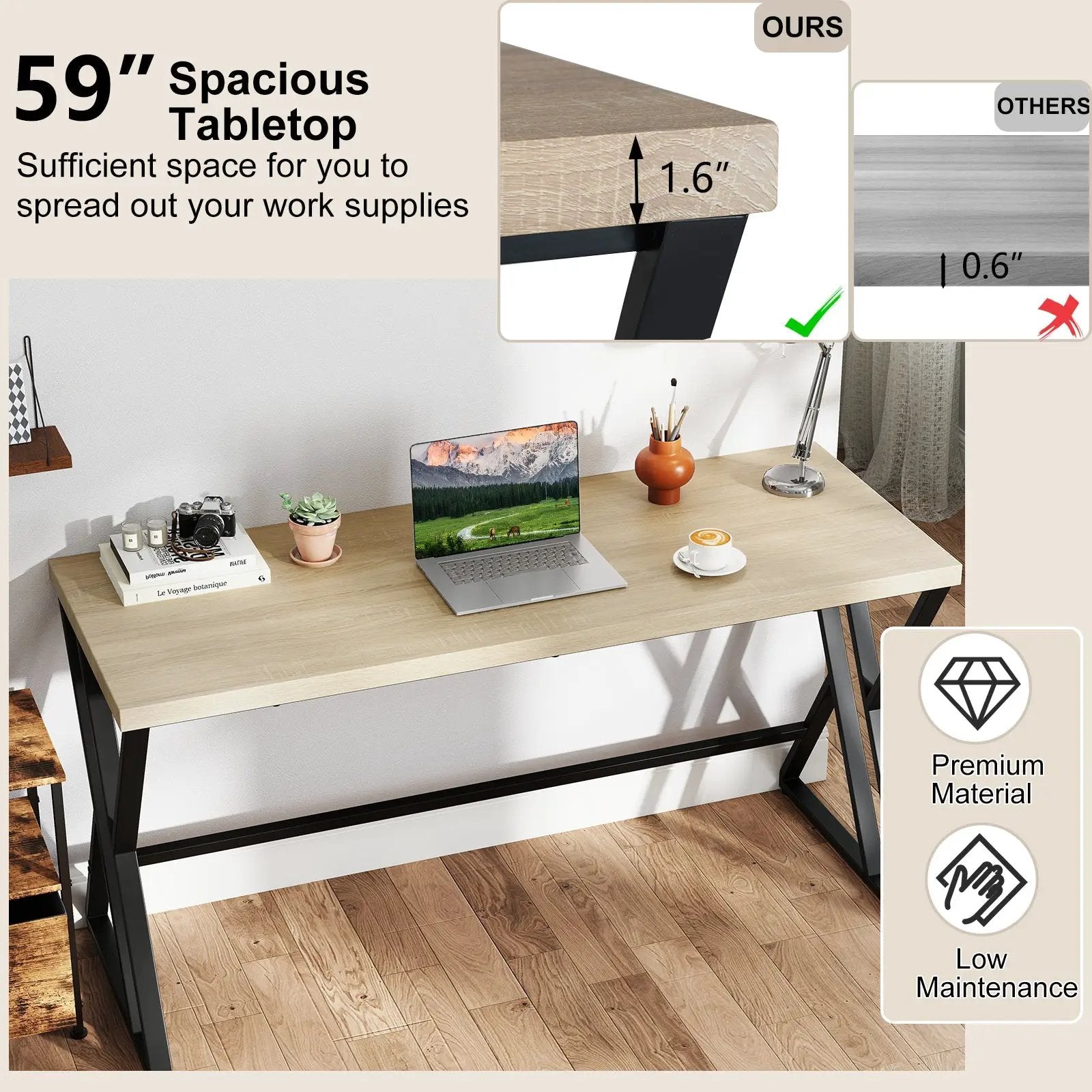 59 Inch Computer Desk with Heavy-duty Metal Frame and Crossbar-Gray by DirectDeals