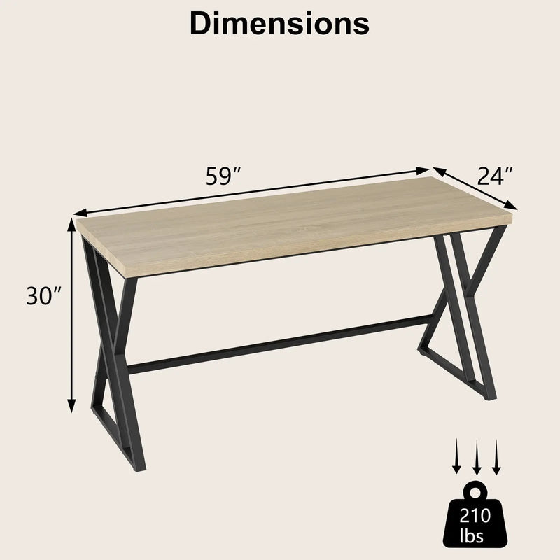 59 Inch Computer Desk with Heavy-duty Metal Frame and Crossbar-Gray by DirectDeals