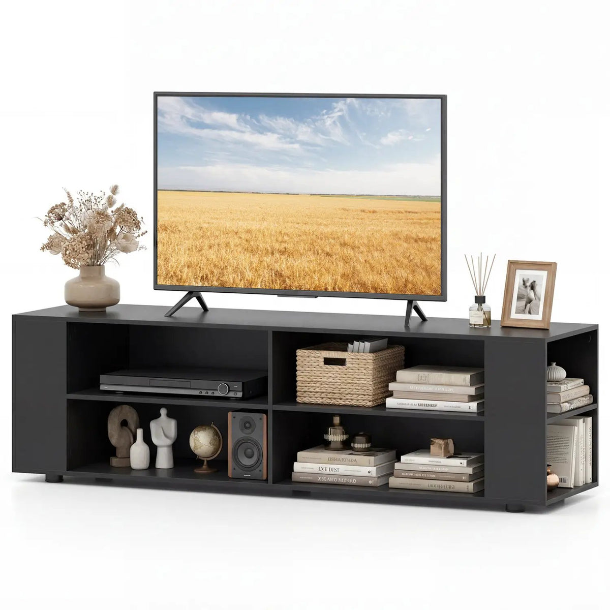 59 Inch Console Storage Entertainment Media Wood TV Stand-Walnut by DirectDeals