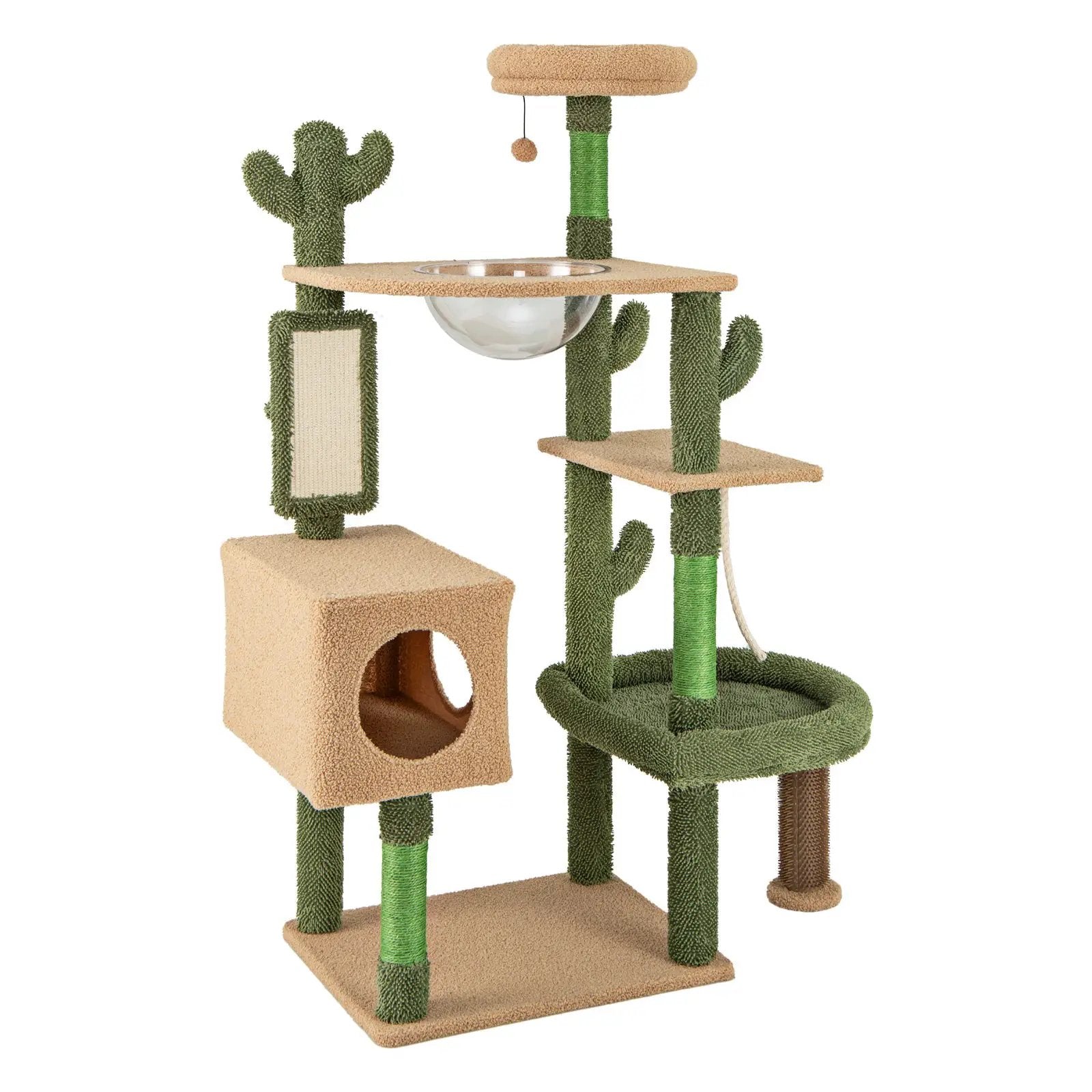 59 Inch Multilevel Cactus Cat Tree with Scratching Posts Cando Toy and Rope-Green by DirectDeals