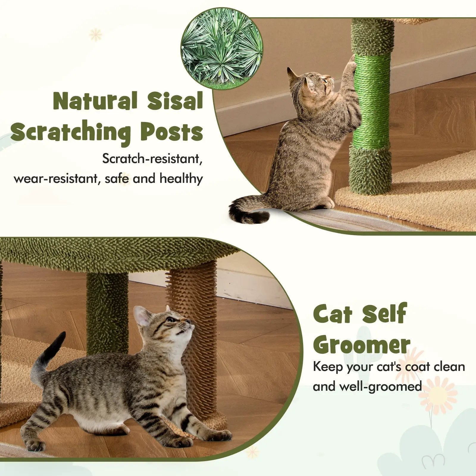 59 Inch Multilevel Cactus Cat Tree with Scratching Posts Cando Toy and Rope-Green by DirectDeals