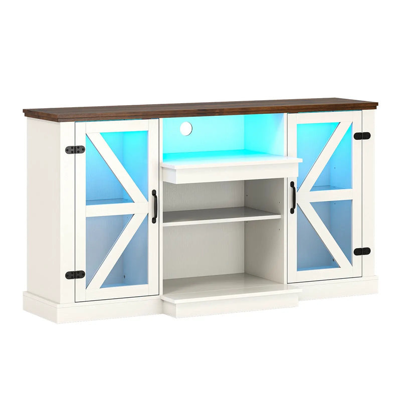 59 Inches Media Console Table with 3-Level Shelves and 22 Dynamic Modes-White by DirectDeals
