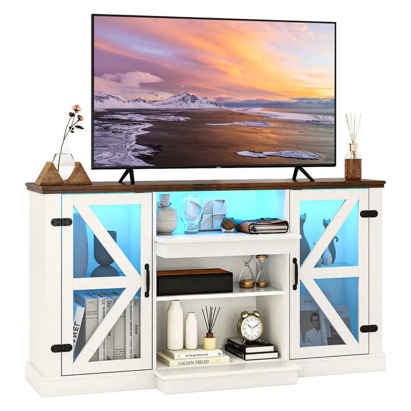 59 Inches Media Console Table with 3-Level Shelves and 22 Dynamic Modes-White by DirectDeals
