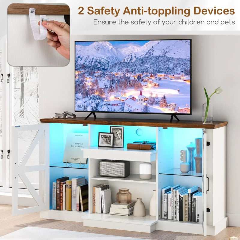 59 Inches Media Console Table with 3-Level Shelves and 22 Dynamic Modes-White by DirectDeals