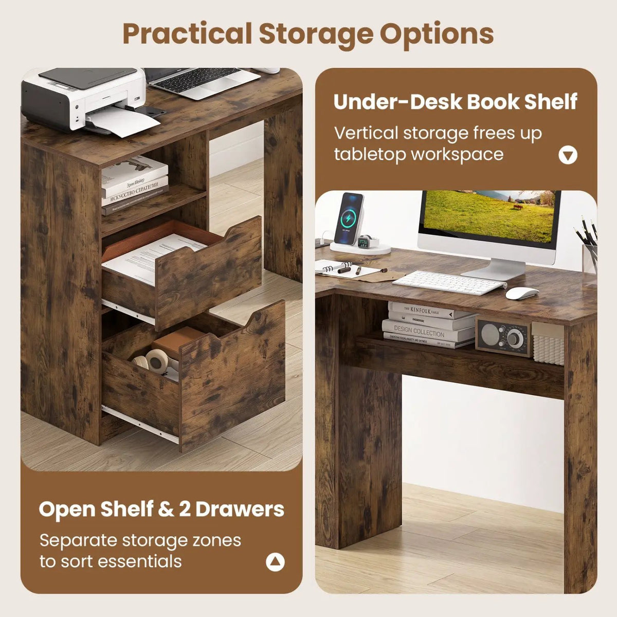 59" L-Shaped Executive Desk with Power Outlets and Storage by DirectDeals