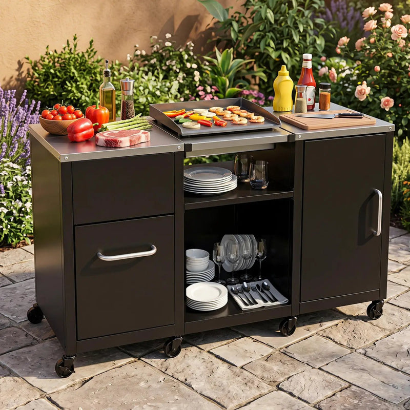 Outdoor Grill Table 59" with Removable Shelves & Storage by DirectDeals