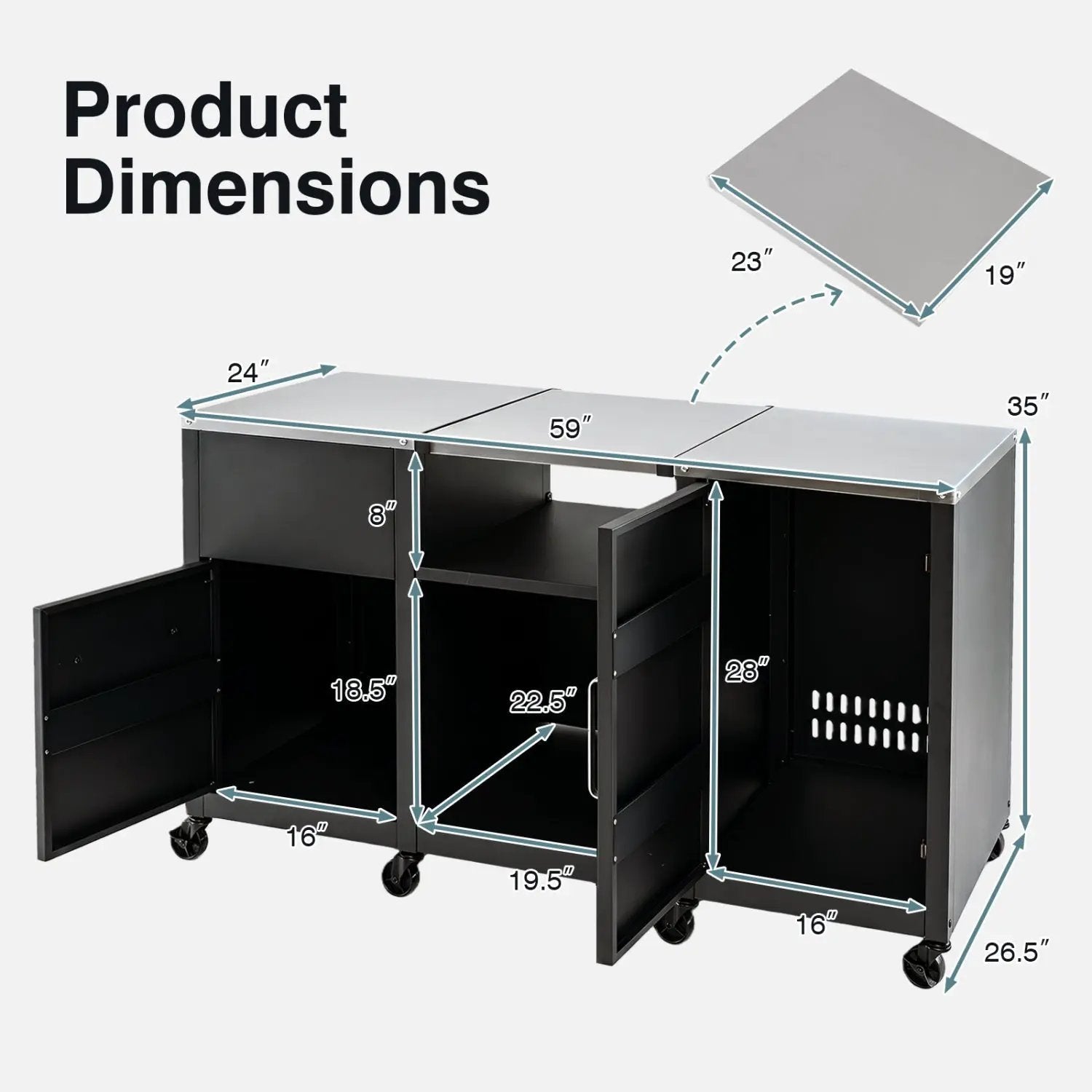 Outdoor Grill Table 59" with Removable Shelves & Storage by DirectDeals