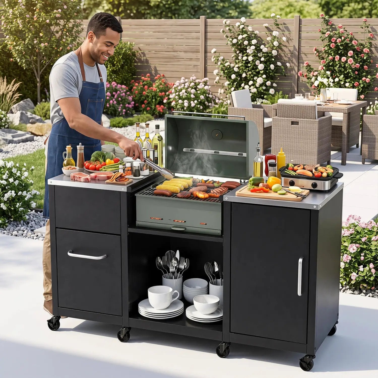 Outdoor Grill Table 59" with Removable Shelves & Storage by DirectDeals