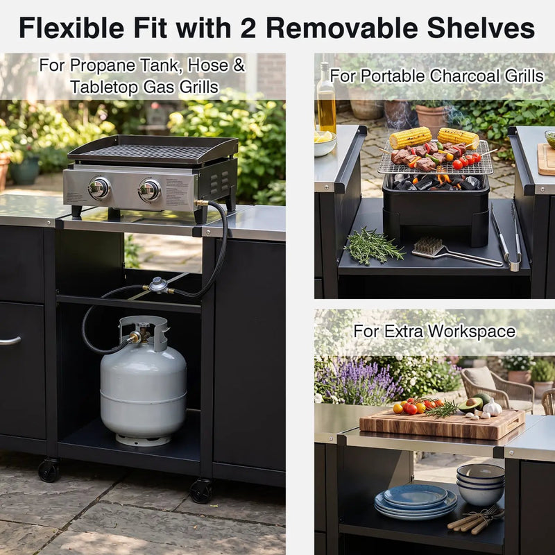 Outdoor Grill Table 59" with Removable Shelves & Storage by DirectDeals