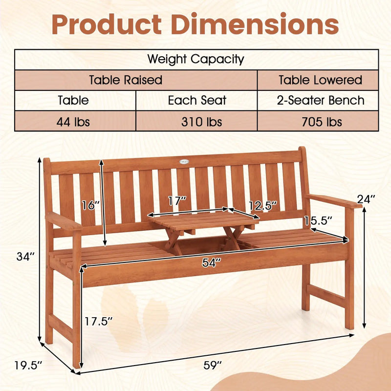 59" Outdoor Wood Garden Bench with Pull by DirectDeals